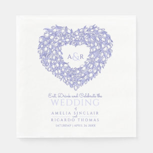 Serviette En Papier Tulip wreath ink dessin monogramme bleu mariage