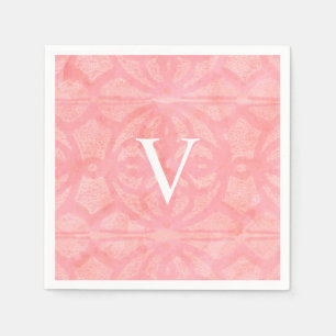 Serviette En Papier Tulipe rose aquarelle monogrammée
