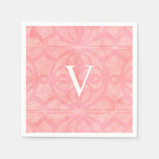 Serviette En Papier Tulipe rose aquarelle monogrammée