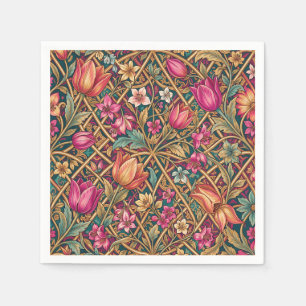 Serviette En Papier Tulipe rose ornementale de style William Morris