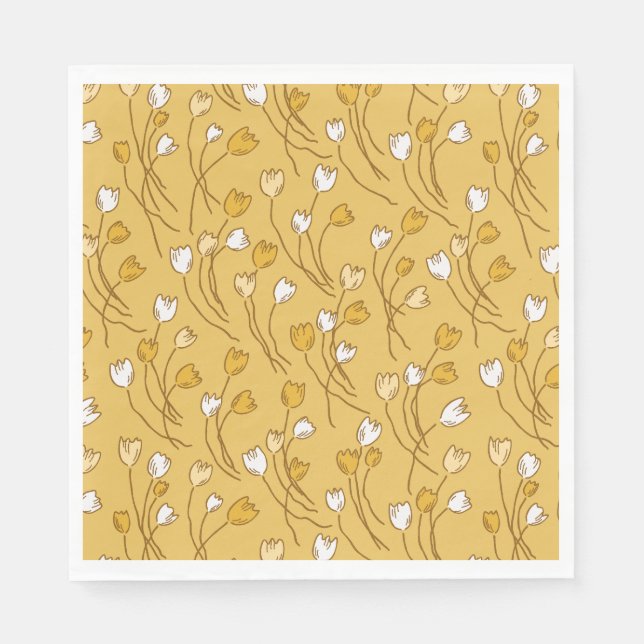 Serviette En Papier Tulipes blanches jaunes (Devant)