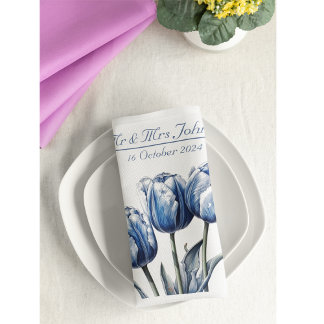 Serviette En Papier Tulipes dans Delft Blue personnalisable