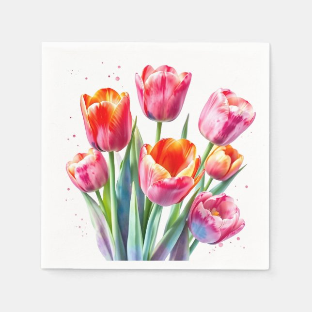 Serviette En Papier Tulipes d'aquarelle avec arêtes blanches (Devant)