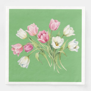 Serviette En Papier Tulipes de printemps de jardin. Vert