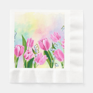 Serviette En Papier Tulipes de ressort d'aquarelle