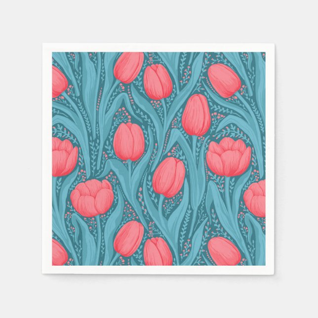 Serviette En Papier Tulipes en bleu et rouge (Devant)