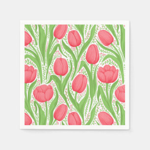 Serviette En Papier Tulipes en rouge et vert