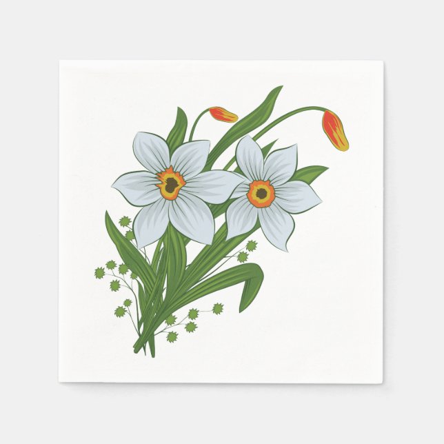 Serviette En Papier Tulipes et fleurs de jonquilles (Devant)
