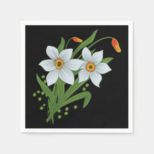 Serviette En Papier Tulipes et jonquilles Fleurs Fond noir