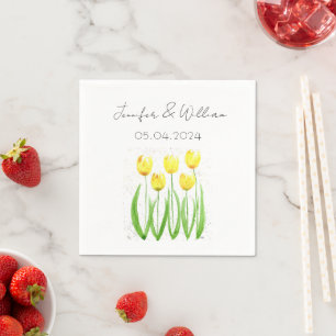 Serviette En Papier Tulipes fleurs aquarelle Jaune Rustique Mariage