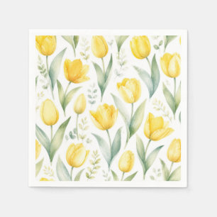 Serviette En Papier Tulipes jaunes Peinture florale aquarelle Botaniqu