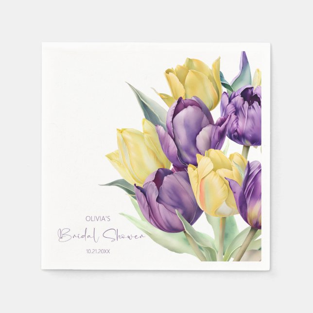 Serviette En Papier Tulipes jaunes violets printaniers Baby shower (Devant)