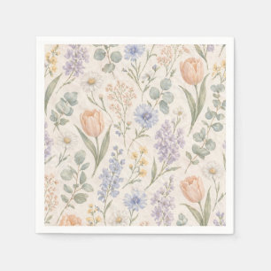 Serviette En Papier Tulipes Lilas Aquarelle Prairie de Printemps Paste