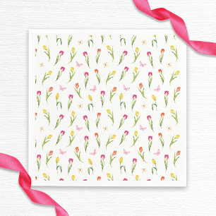 Serviette En Papier Tulipes & Papillons Motif Blanc Enterrement de Vie