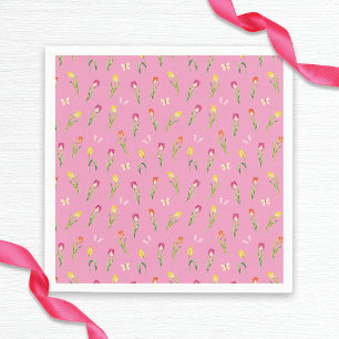 Serviette En Papier Tulipes & Papillons Motif Rose Enterrement de Vie 