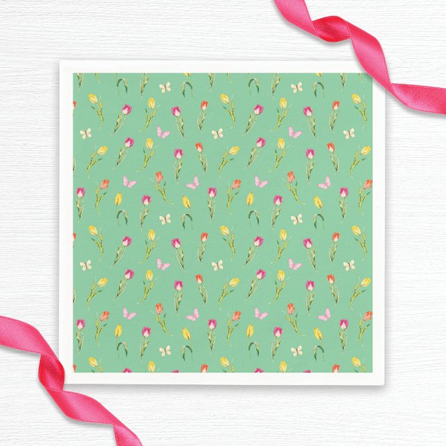 Serviette En Papier Tulipes & Papillons Motif Vert Enterrement de Vie  (Créateur téléchargé)