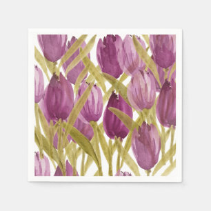 Serviette En Papier Tulipes pourpres Elégante aquarelle