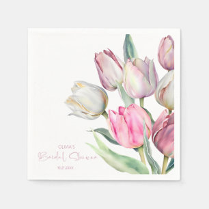 Serviette En Papier Tulipes rose printemps et blanc Douche nuptiale