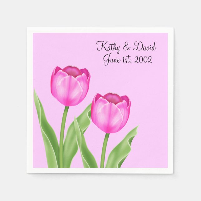 Serviette En Papier Tulipes roses (Mariage) (Devant)
