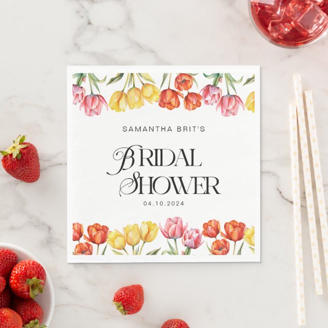 Serviette En Papier Tulipes roses oranges modernes Fête des mariées fl (En situation)