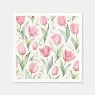 Serviette En Papier Tulipes roses Peinture florale aquarelle botanique