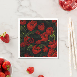 Serviette En Papier Tulipes rouges en noir