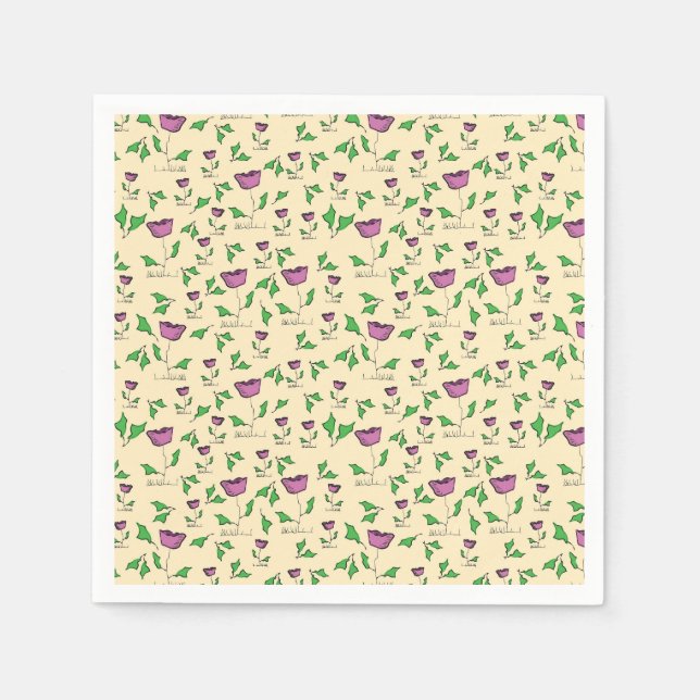 Serviette En Papier Tulipes violettes sur fond jaune (Devant)