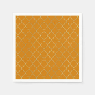 Serviette En Papier Turmeric Jaune & Gold Quatrefoil Motif Party
