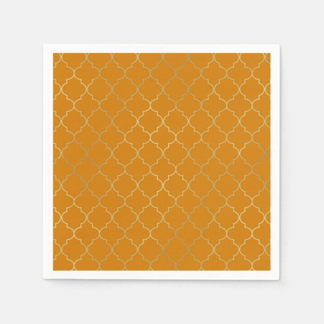 Serviette En Papier Turmeric Jaune & Gold Quatrefoil Motif Party (Devant)