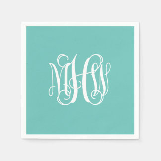 Serviette En Papier Turq Blanc 3 Initiale Vigne Script Monogramme DIY 