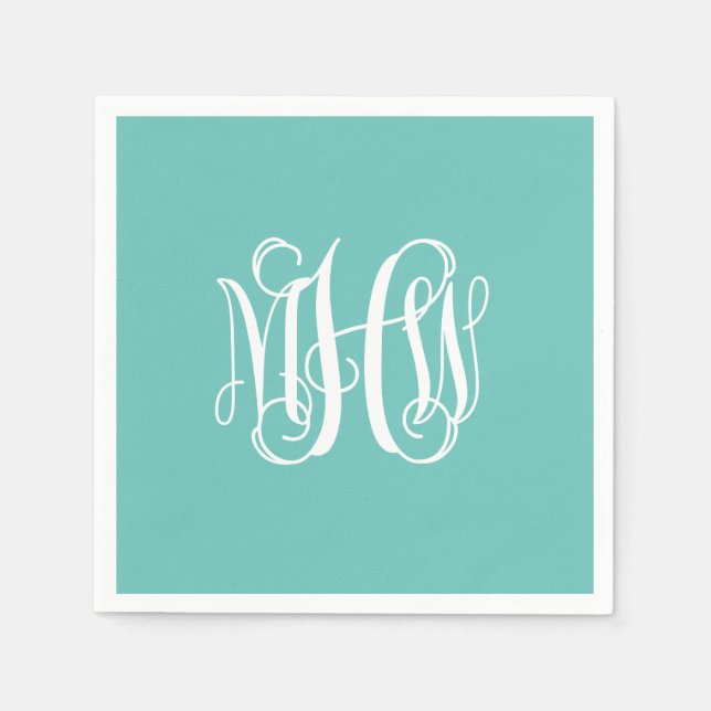 Serviette En Papier Turq Blanc 3 Initiale Vigne Script Monogramme DIY  (Devant)