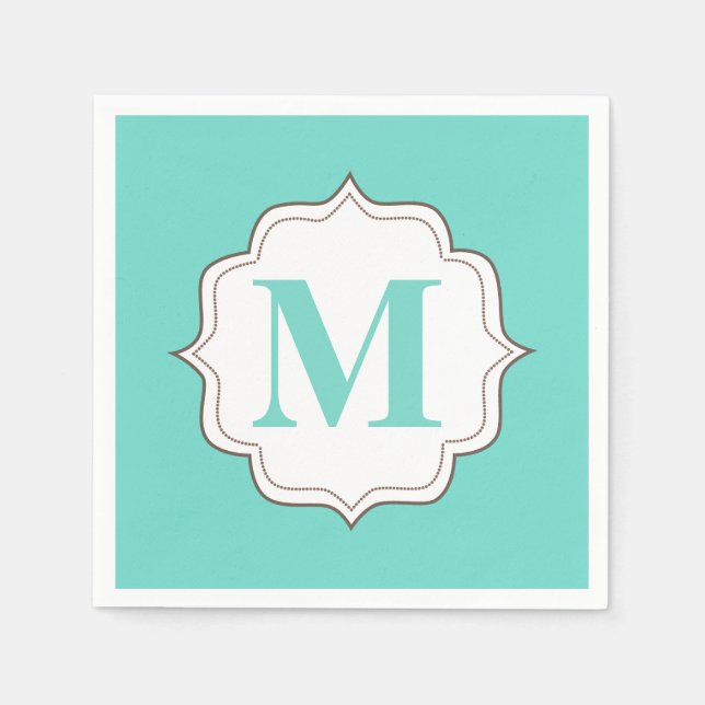 Serviette En Papier Turquoise Aqua Personnalisé Monogram Napkins (Devant)