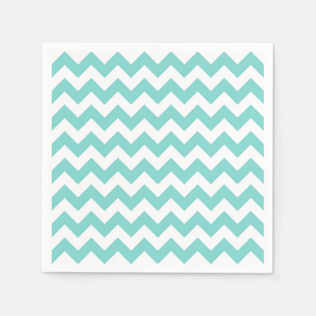 Serviette En Papier Turquoise Aqua White Chevron Zig-Zag Motif (Devant)