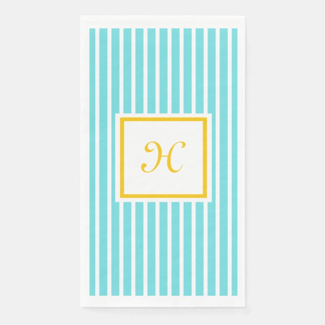 Serviette En Papier Turquoise avec bandes blanches (Devant)