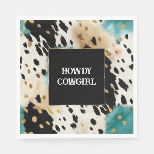 Serviette En Papier Turquoise Black Cream Gold Western Cowgirl Cowhide