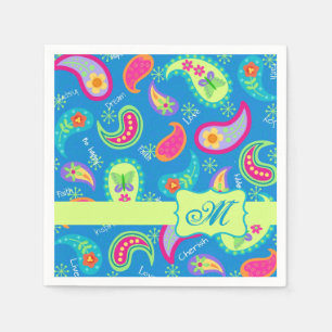 Serviette En Papier Turquoise bleu moderne Motif Paisley Monogramme