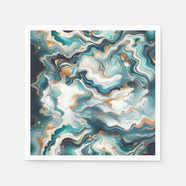 Serviette En Papier Turquoise Bleu Or Blanc Marbre moderne Agate Maria (Devant)