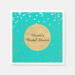 Serviette En Papier Turquoise Bleu & Or Pailleté Confetti Points Moder