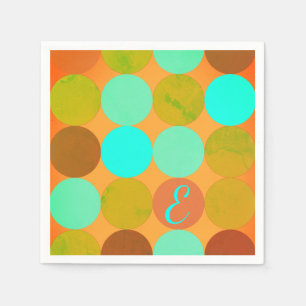 Serviette En Papier Turquoise Bleu Vert & Cercles Orange Monogramme