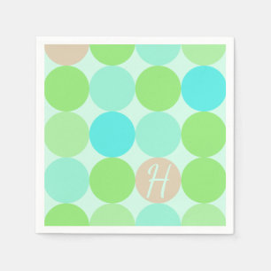 Serviette En Papier Turquoise Bleu, Vert Pomme et Cercles Corail Clair