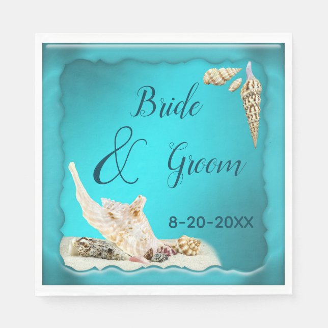 Serviette En Papier Turquoise Blue Aqua Turquoise Seashell Beach Maria (Devant)