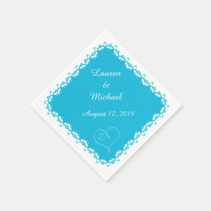 Serviette En Papier Turquoise Blue Doily Heart Personnalisé