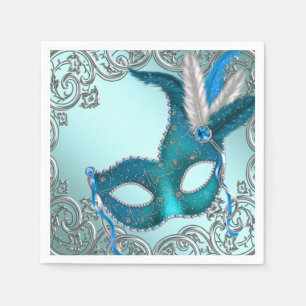 Serviette En Papier Turquoise Blue Masquerade