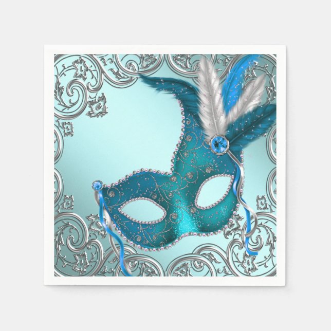 Serviette En Papier Turquoise Blue Masquerade (Devant)