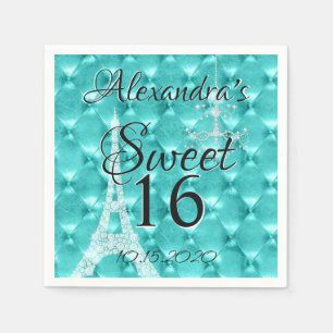 Serviette En Papier Turquoise Blue Paris Sweet sixteen Fête d'annivers