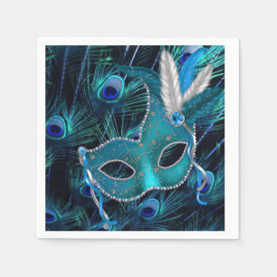 Serviette En Papier Turquoise Blue Peacock Masquerade Party