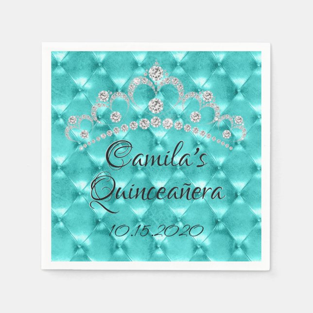 Serviette En Papier Turquoise Blue Tiara Quinceañera (Devant)