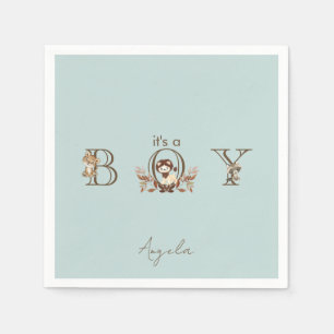 Serviette En Papier Turquoise C'est un garçon Baby shower d'animaux en