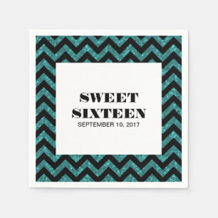 Serviette En Papier Turquoise Chevron Parties scintillant Sweet 16 ser