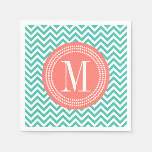 Serviette En Papier Turquoise Chevron Zigzag Monogramme personnalisé